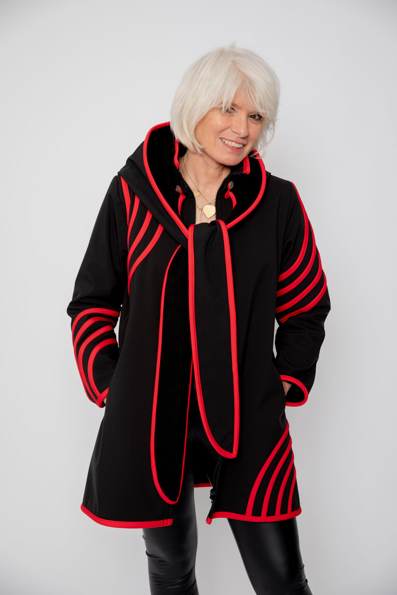 VESTE 3/4 NOIRE - BANDES ROUGES