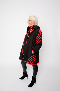 VESTE 3/4 NOIRE - BANDES ROUGES