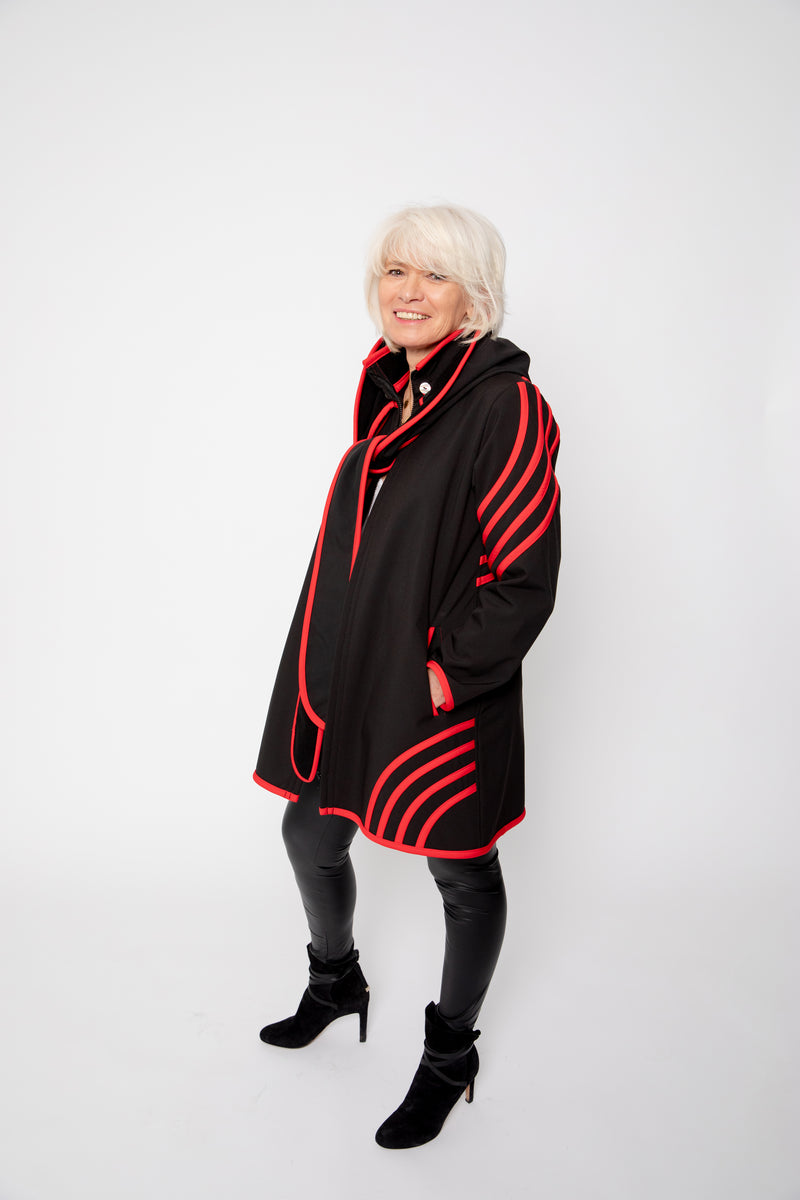 VESTE 3/4 NOIRE - BANDES ROUGES