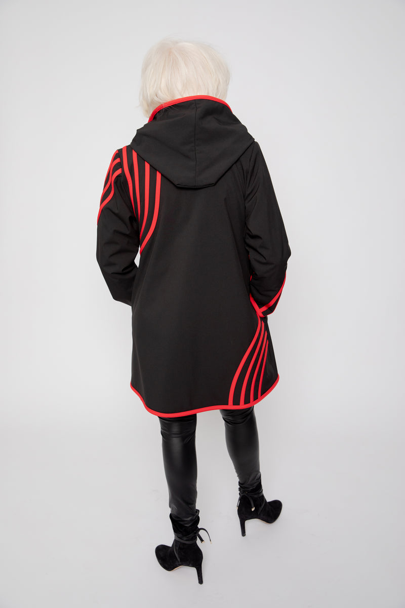 VESTE 3/4 NOIRE - BANDES ROUGES