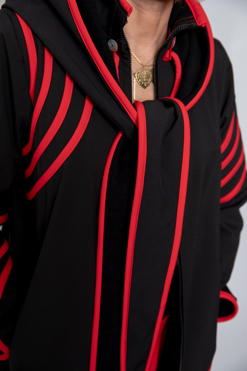 VESTE 3/4 NOIRE - BANDES ROUGES