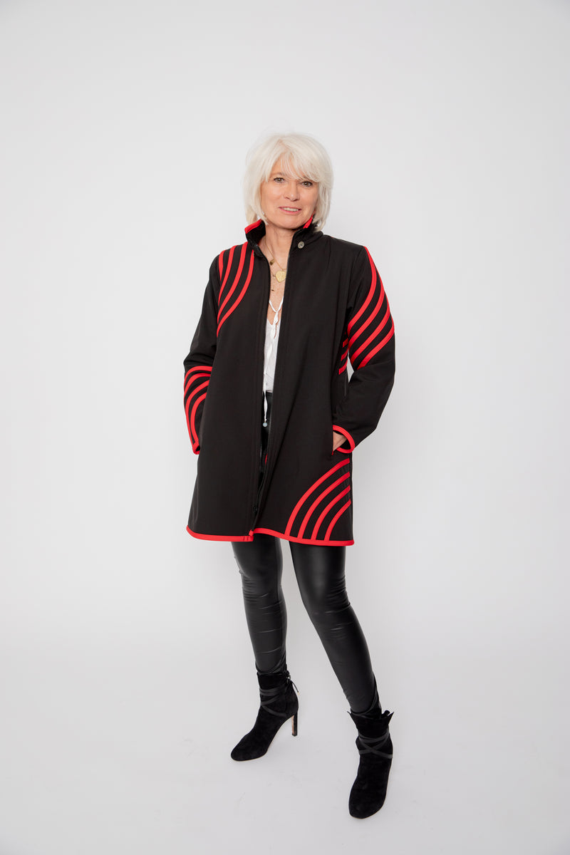 VESTE 3/4 NOIRE - BANDES ROUGES