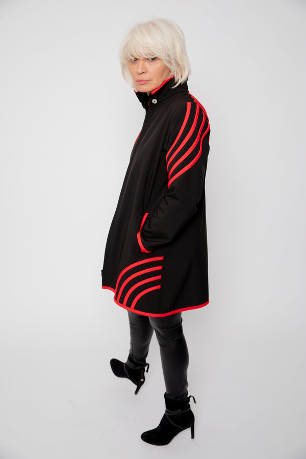 VESTE 3/4 NOIRE - BANDES ROUGES