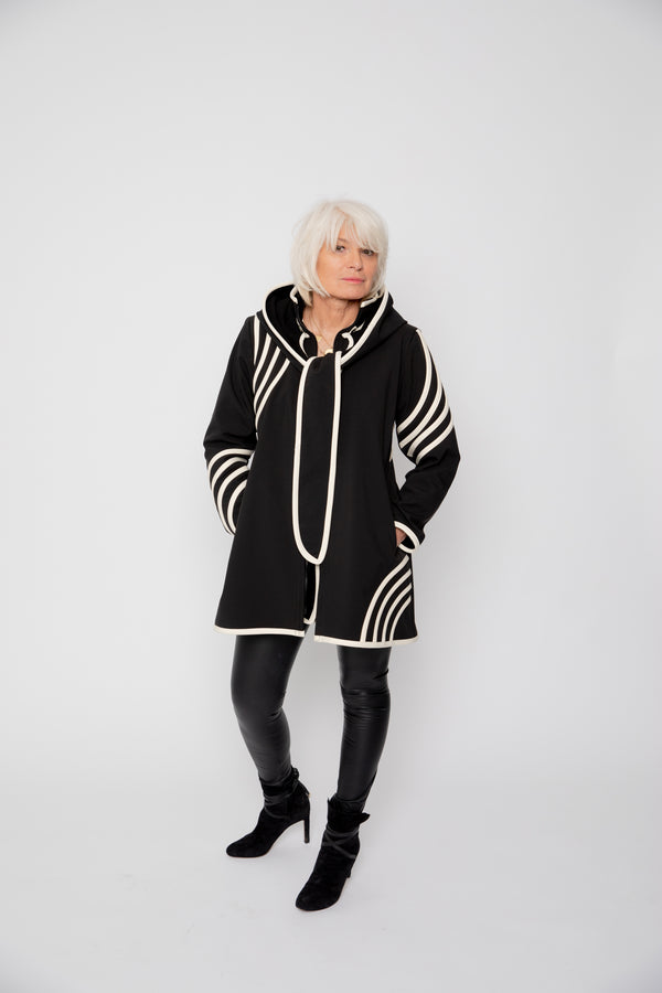 VESTE 3/4 NOIRE - BANDES BLANCHES