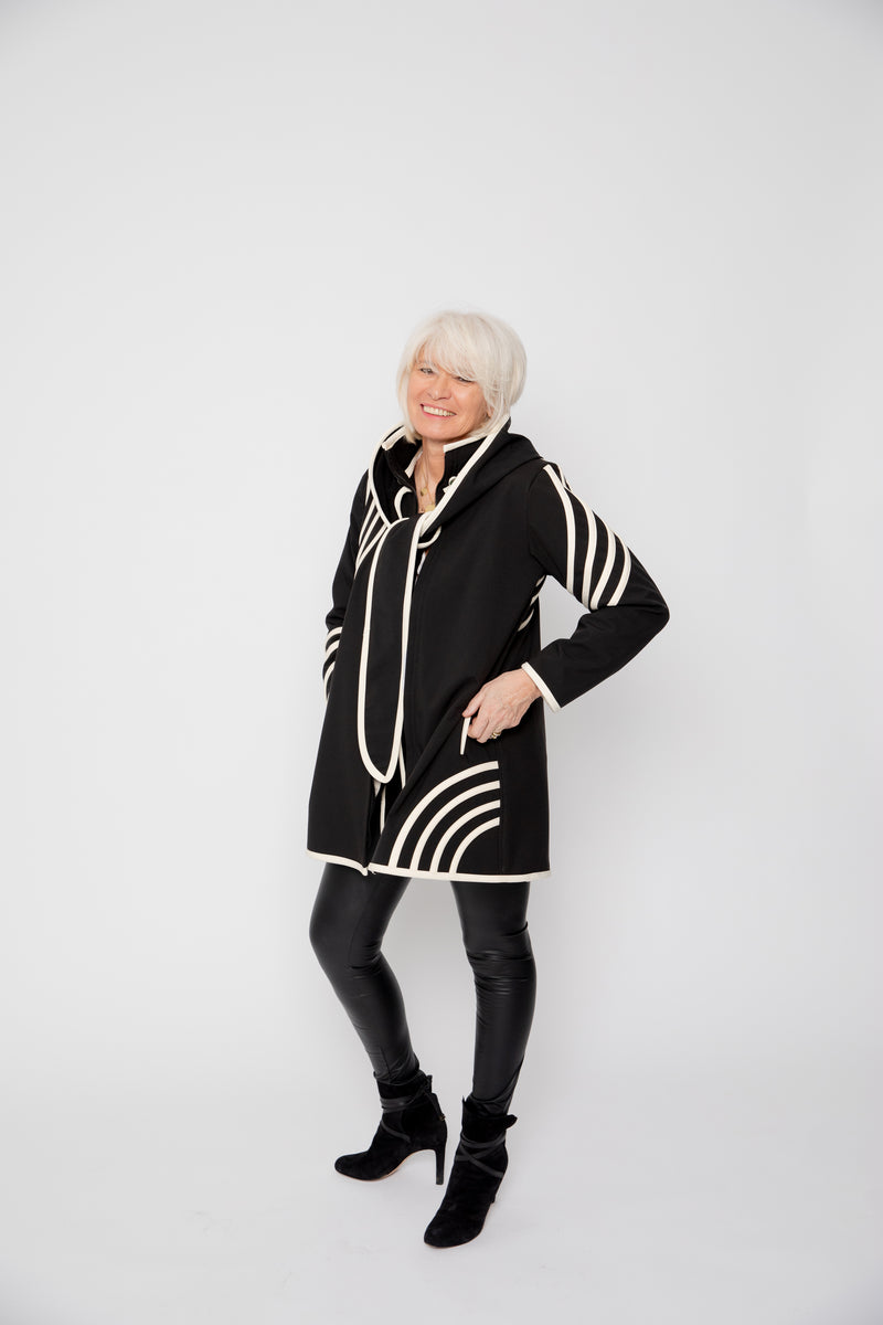 VESTE 3/4 NOIRE - BANDES BLANCHES