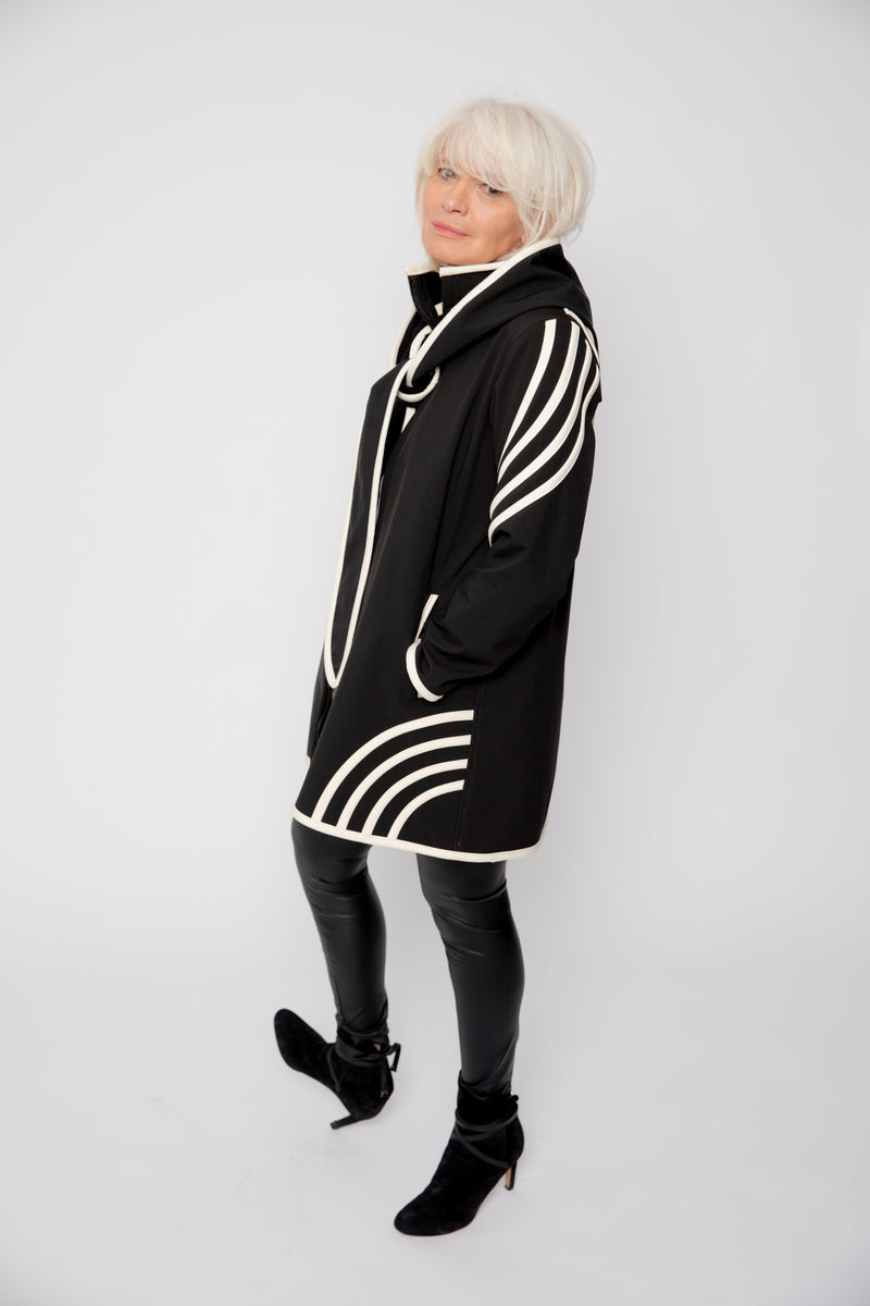 VESTE 3/4 NOIRE - BANDES BLANCHES