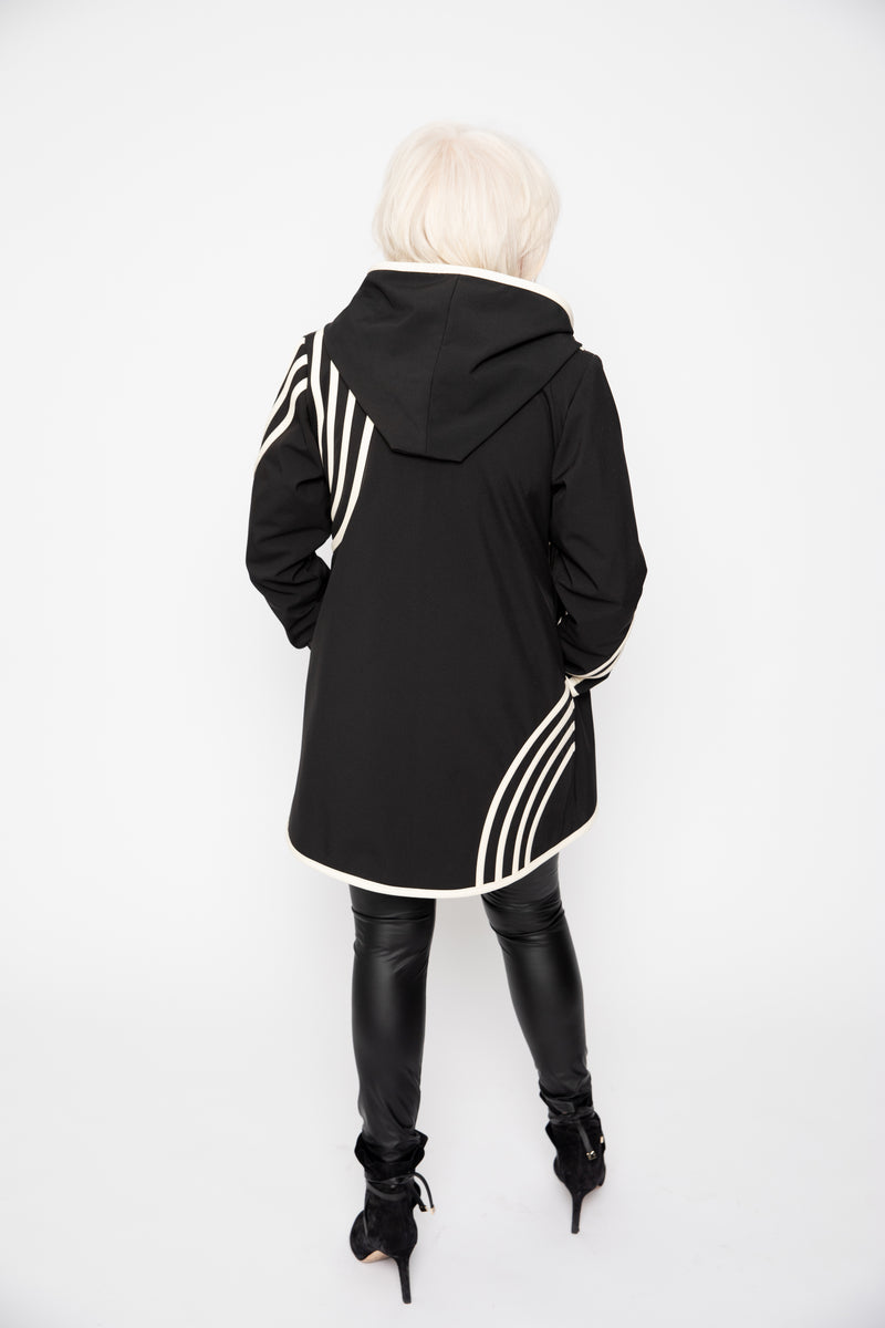 VESTE 3/4 NOIRE - BANDES BLANCHES