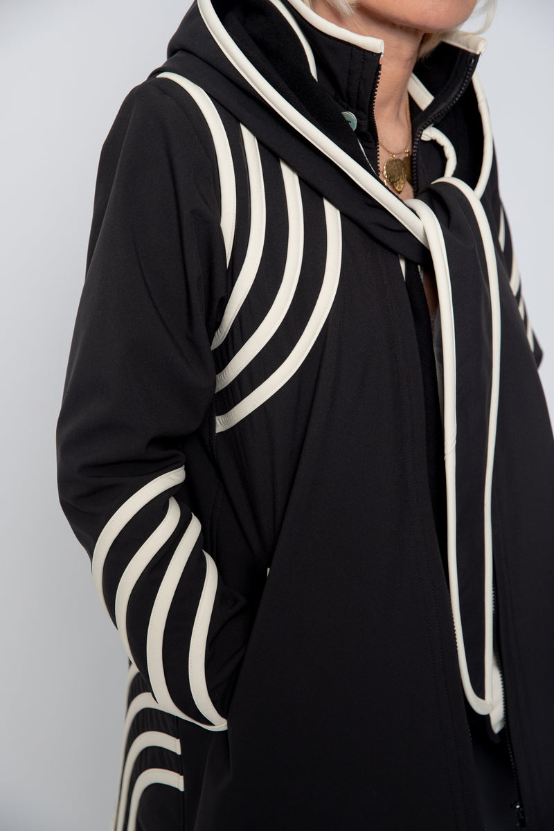 VESTE 3/4 NOIRE - BANDES BLANCHES