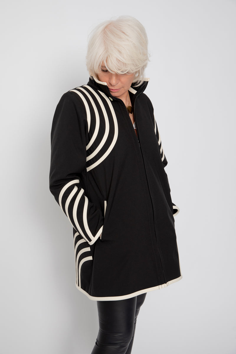 VESTE 3/4 NOIRE - BANDES BLANCHES
