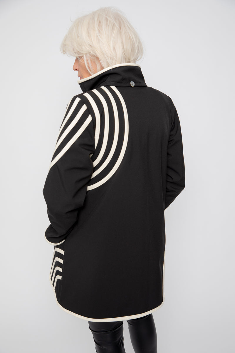 VESTE 3/4 NOIRE - BANDES BLANCHES
