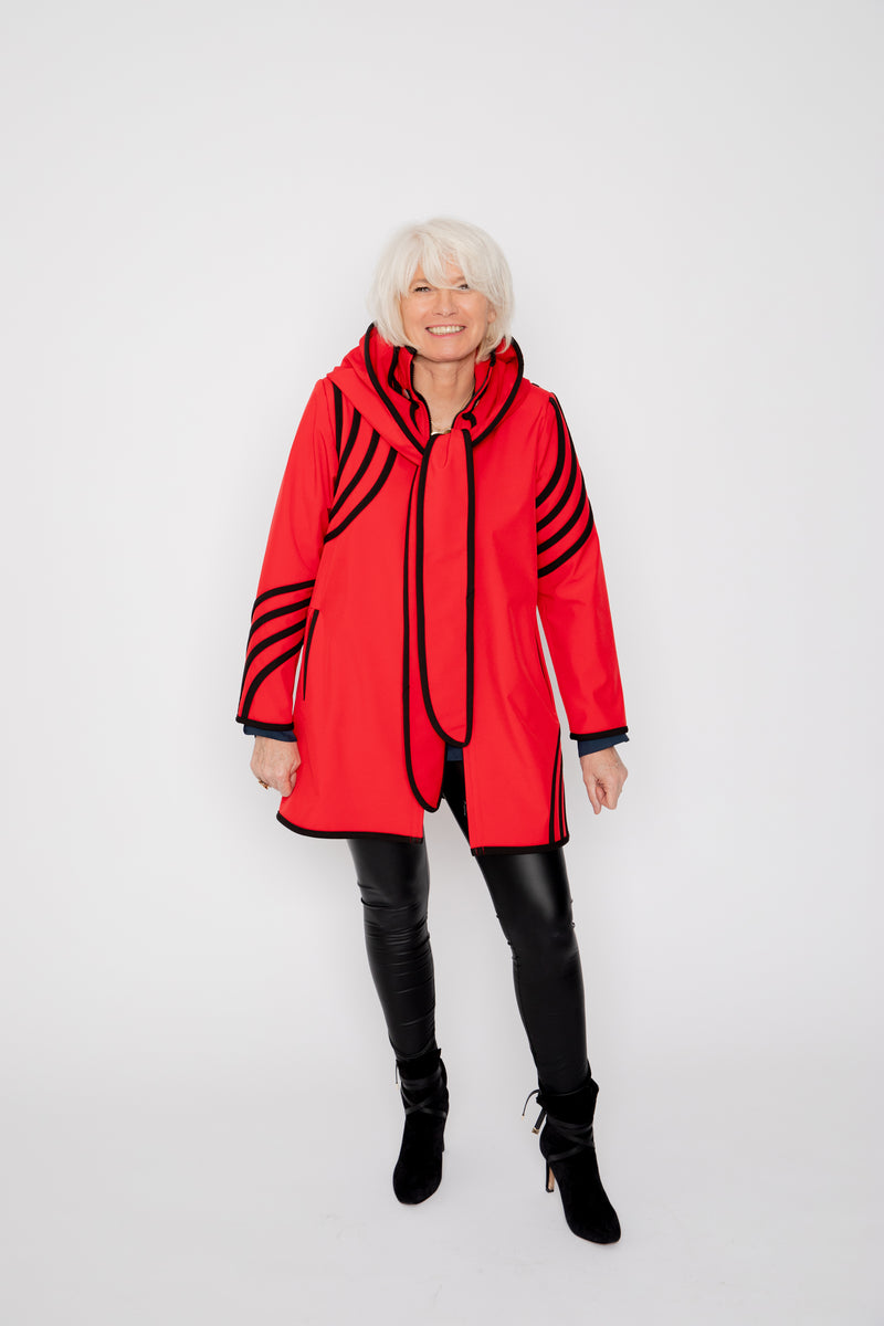VESTE 3/4 ROUGE - BANDES NOIRES