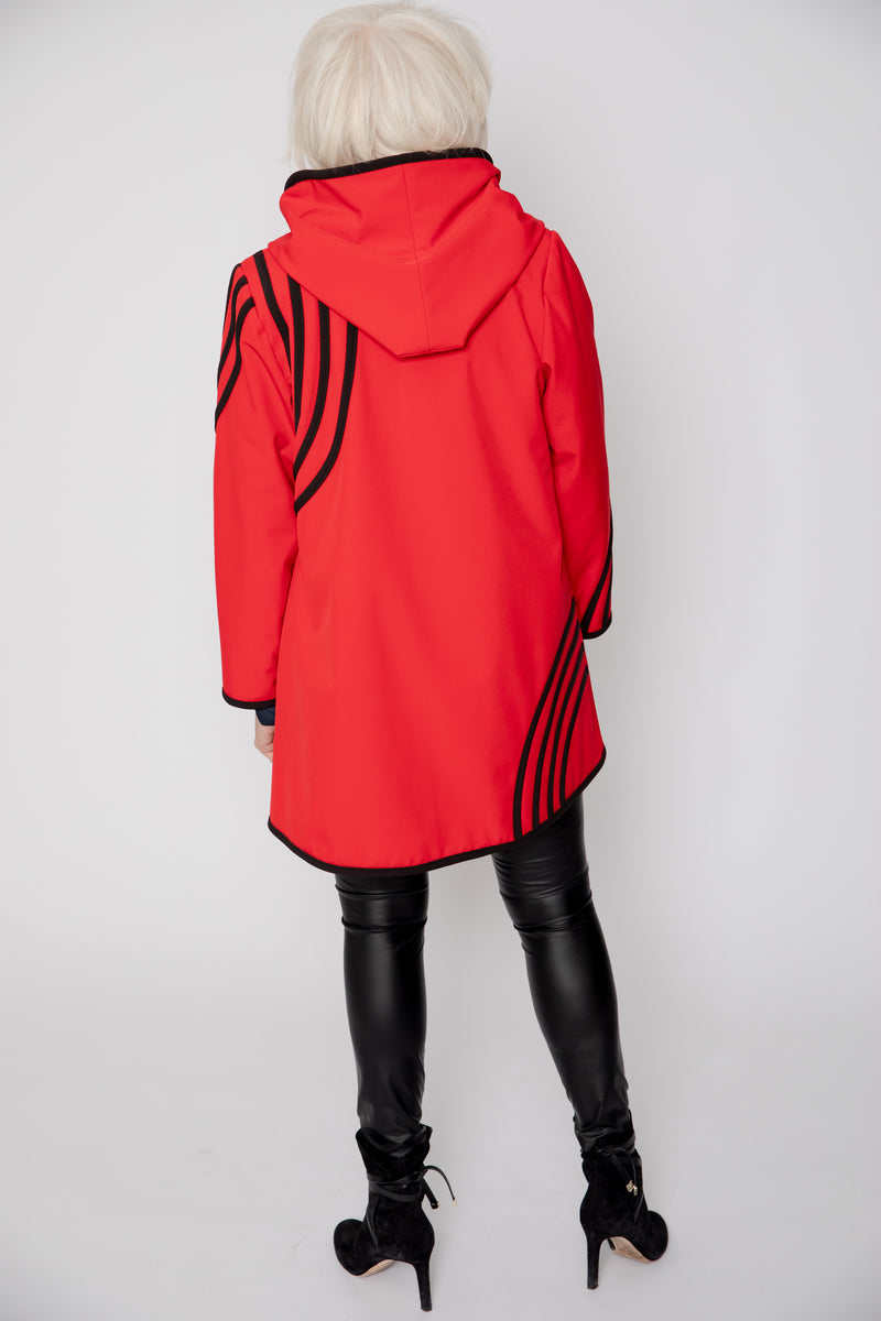 VESTE 3/4 ROUGE - BANDES NOIRES