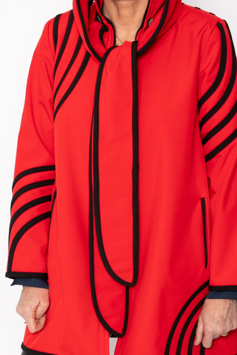 VESTE 3/4 ROUGE - BANDES NOIRES