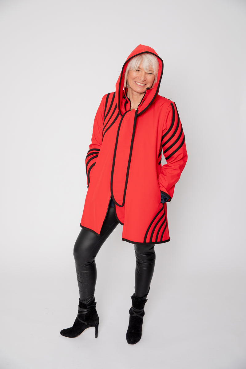 VESTE 3/4 ROUGE - BANDES NOIRES