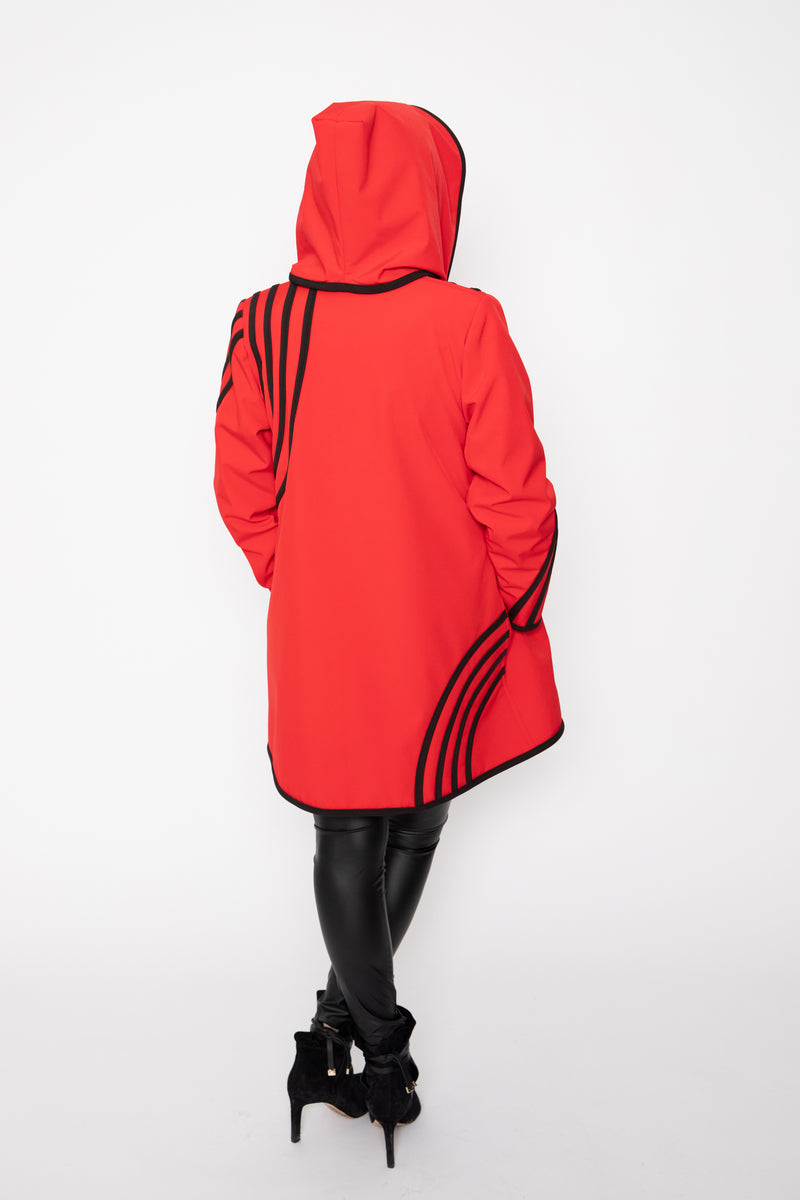 VESTE 3/4 ROUGE - BANDES NOIRES