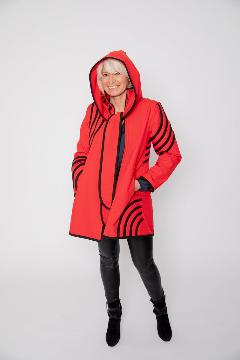 VESTE 3/4 ROUGE - BANDES NOIRES