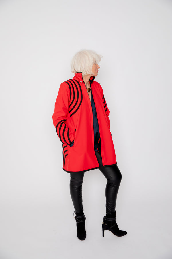VESTE 3/4 ROUGE - BANDES NOIRES