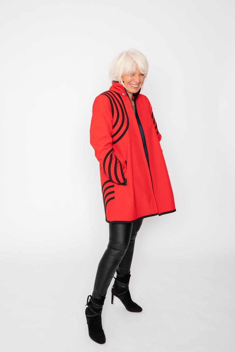 VESTE 3/4 ROUGE - BANDES NOIRES