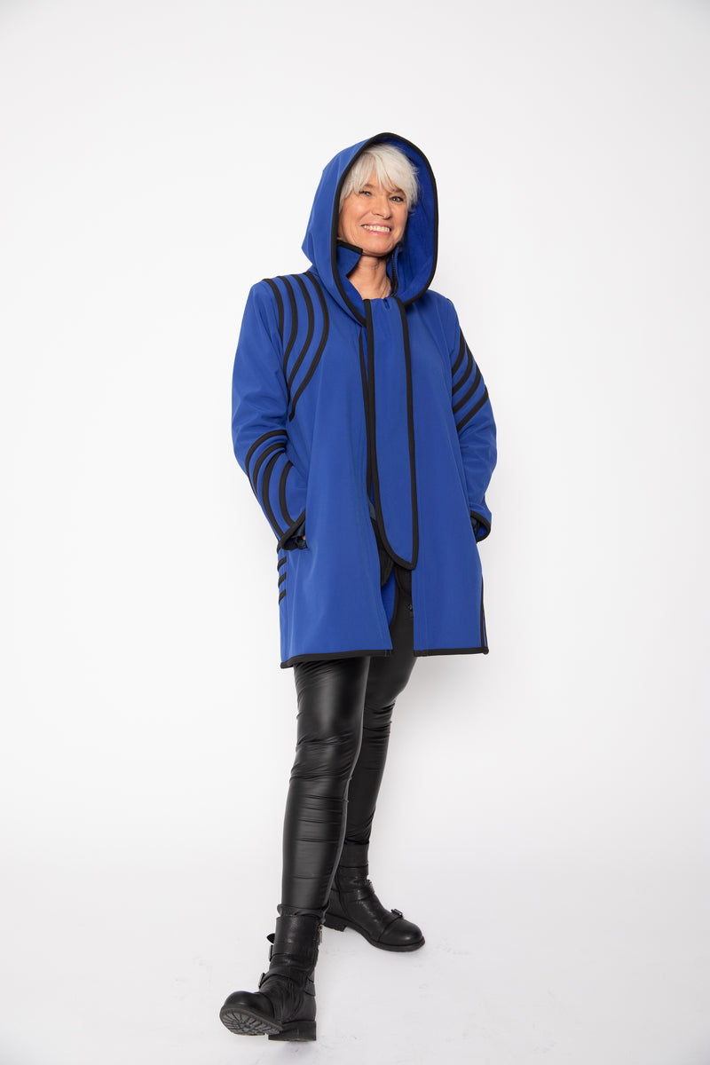 VESTE 3/4 BLEUE - BANDES NOIRES