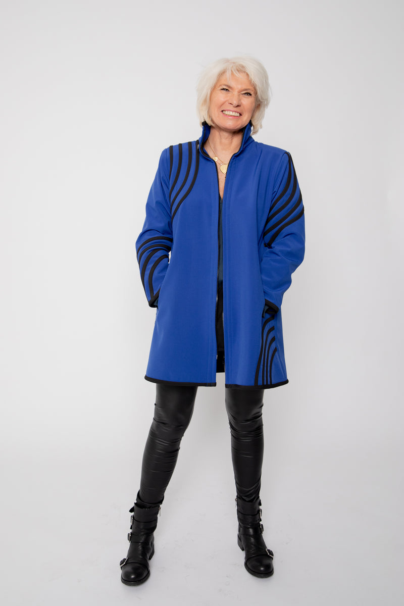 VESTE 3/4 BLEUE - BANDES NOIRES