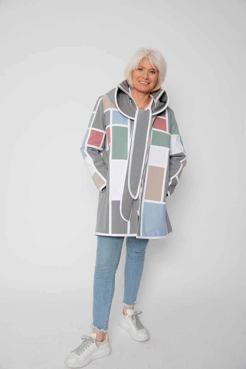VESTE 3/4 GRISE - MONDRIAN PASTEL