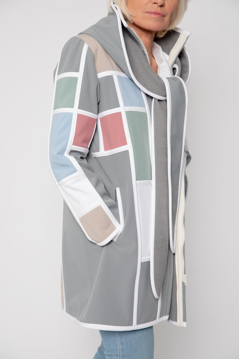 VESTE 3/4 GRISE - MONDRIAN PASTEL