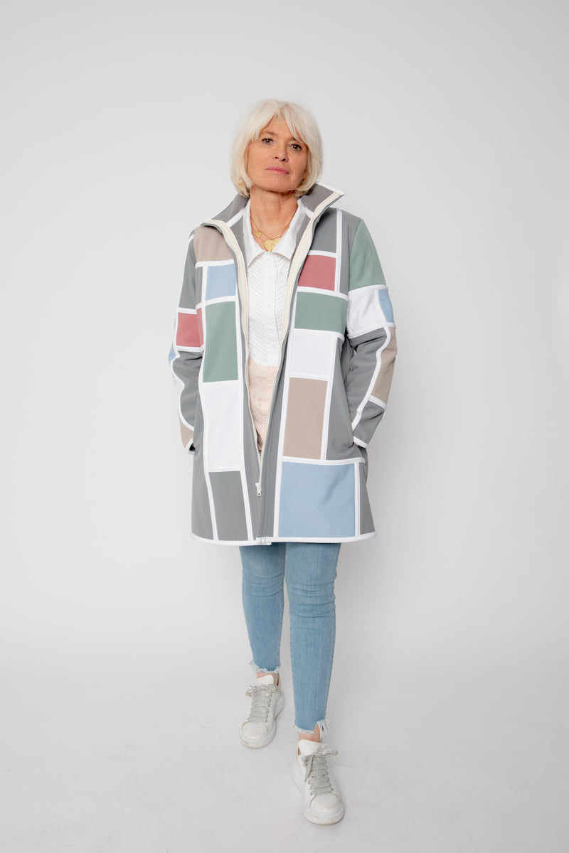 VESTE 3/4 GRISE - MONDRIAN PASTEL