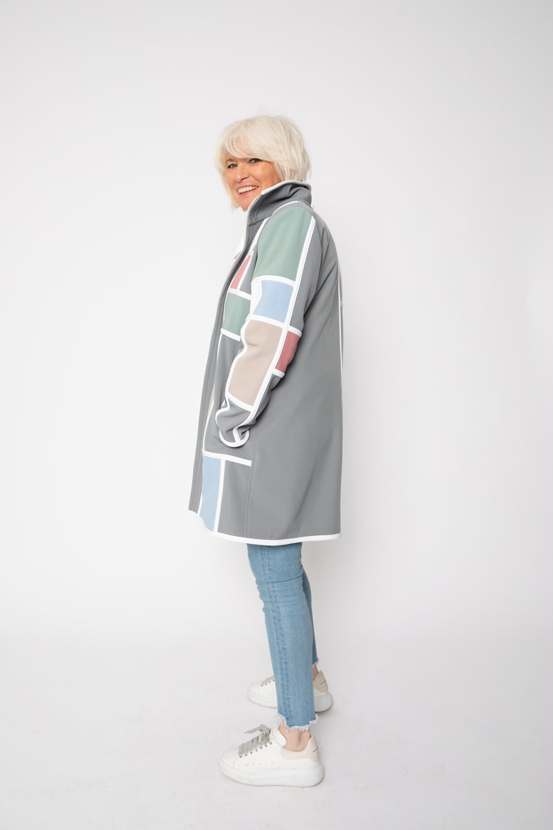 VESTE 3/4 GRISE - MONDRIAN PASTEL